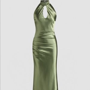 CIDER green solid cut out halter midi dress